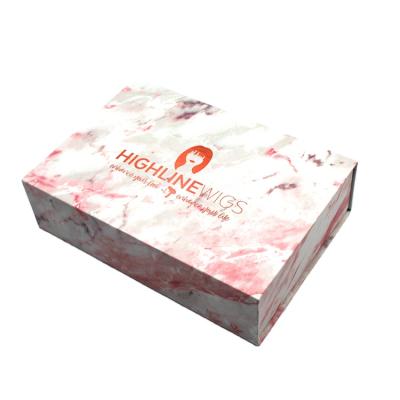 China Reused Magnetic LOGO Holographic Marble Luxury Paper Materials Gift Wig Hair Extension Custom Packaging Box for sale