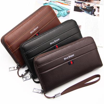 China 2022 Fashion Brand Two Zippers Slim Men's Wallet Waterproof OEM Designed Leather Large Long for sale