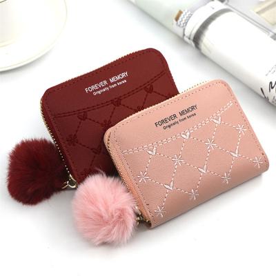 China Custom Korean short thin vintage girl's fashion travel good quality luxury luxury small wallet waterproof pink with logo for sale