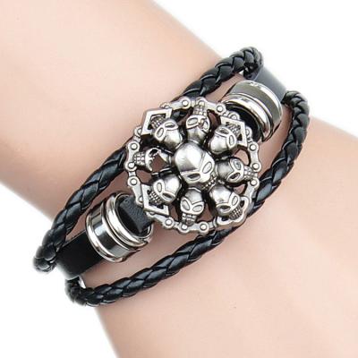 China Leather + Non-mainstream male European PU leather bracelet + alloy retro beaded strap ghost hand punk and American trend for sale