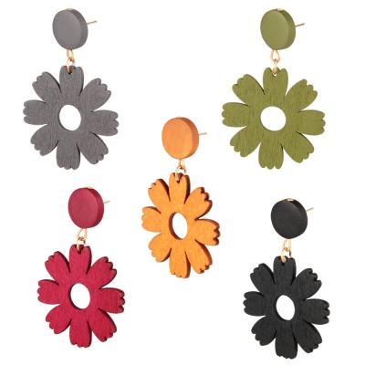 China Cute Fashionable Design Korean Girls Personalized Earrings Accessories Boho Style Colored Petal Wood Earrings for sale