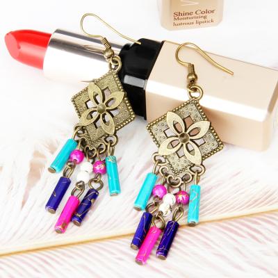 China Bronze Alloy + Plastic Bow Earrings Diamond Ethnic Vintage Style Fashion Bohemian Ladies Beaded Cheap Earrings for sale