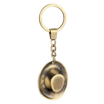 China Wholesale Cheap Western Vintage Metal Cowboy Hat Pendant Keychain Bronze Key Chain Gift for sale