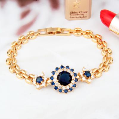 China FASHIONABLE Women's Party Jewelry Cool Social Personality Accessories Diamond Sun Flower Gold Bracelet Inlaid Blue Woman Gold Plated for sale