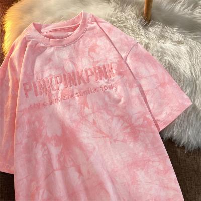 China Fashion Breathable Oversized Loose Style Hip Hop Dye Tie Embroidery Letter Student Simple O Soft Neck for sale