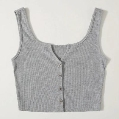 China OEM and ODM Breathable Women's High Quality Sleeveless Button Front Tank Top Notch Neck for sale