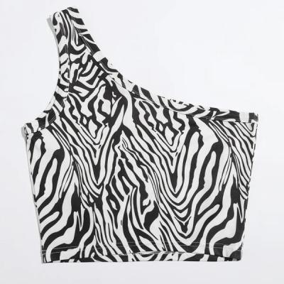 China QUICK DRY OEM & ODM One Shoulder Zebra Striped Crop Top for sale