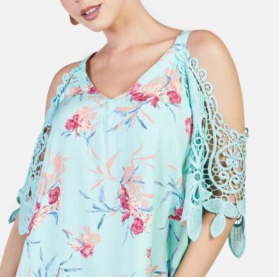 China OEM and ODM Fashion Causal Floral Ladies Off Shoulder Anti-pilling Women's Drop-Down Shirt and Blouse for sale