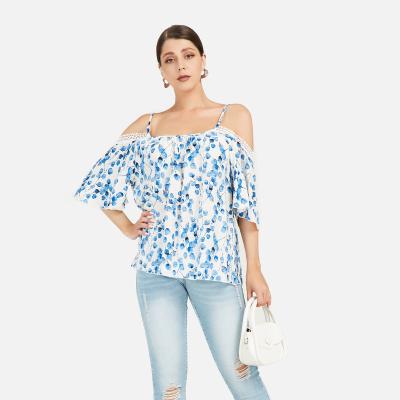 China High quality factory anti-pilling loose floral off shoulder shirt and blouse OEM and ODM for sale