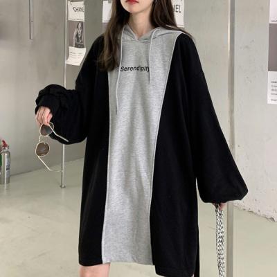 China Women Anti-Shrink Loose Drawstring Causal Letter Patchwork Sweatshirt Graphic Dress for sale