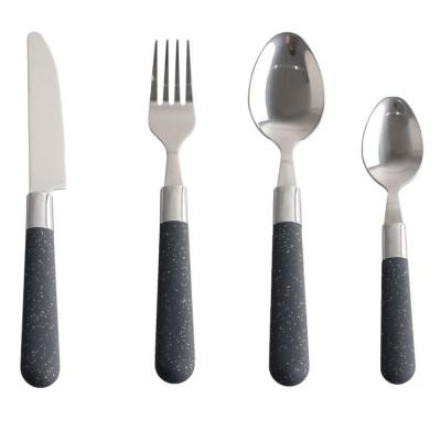 China Serviceable 4 Person Service With Fork Knife Spoon 16 Pieces Stainless Steel Handle Plastic Flatware Cutlery Set Black Cutlery Set for sale