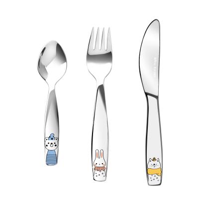 China Cartoon Knife Spoon Fork 3pcs Gift Silverware Stainless Steel Kids Cutlery Set Viable Reusable Child And Toddler Safe Flatware Set for sale