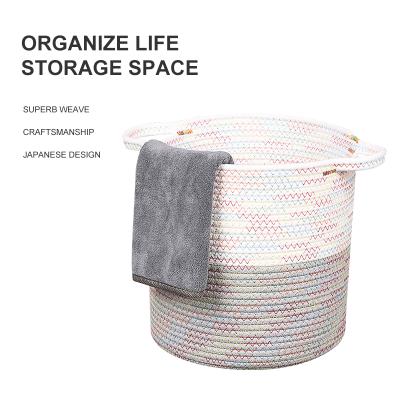 China Handwoven Bucket Cotton Rope Basket Storage Decoration Rack Laundry Baskets Desktop Container Home Viable Storage for sale