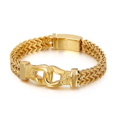 China CLASSIC rock hip hop ornaments gold European and American men double row keel tyrant street trend bracelet titanium steel wholesale for sale