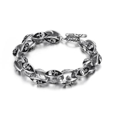 China European and American domatic double skull CLASSIC titanium steel bracelet for men for sale