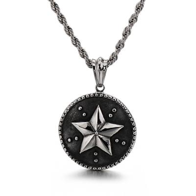 China CLASSIC fashion accessories European and American simple round five star brand double layer titanium steel pendant for boys for sale