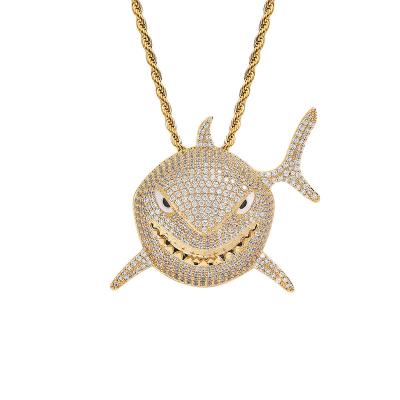 China CLASSIC the new micro-zircon 6ix9ine shark pendant full of diamond men's personality necklace for sale