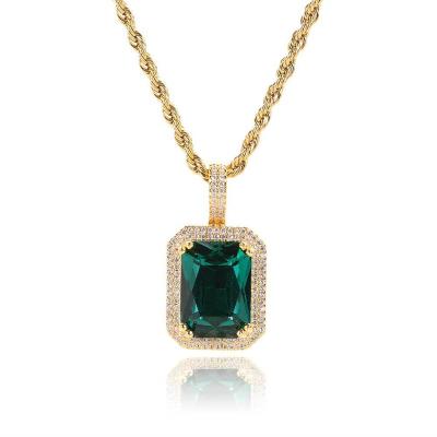 China CLASSIC Euro-Hot Style Hip Hop Square Solid Colored Gem Pendant Boutique Micro Zircon Balanced Hip Hop Necklace for sale