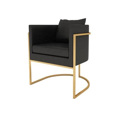 China Mid Century Modern Furniture (Others) Adjustable Brushed Stainless Steel Upholstery Restaurant Julius Dining Black Velvet Chair Gold for sale