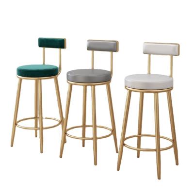 China 2021hot seller luxury kitchen gold metal bar stools modern velvet leather bar stools high chair with back for sale