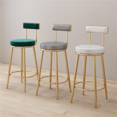 China Luxury Bar Stool Velvet Kitchen Leather Upholstered Counter High Metal Stool Chair Modern Bar Furniture Cheap Furniture With Back Gold Nordic Luxury Home for sale