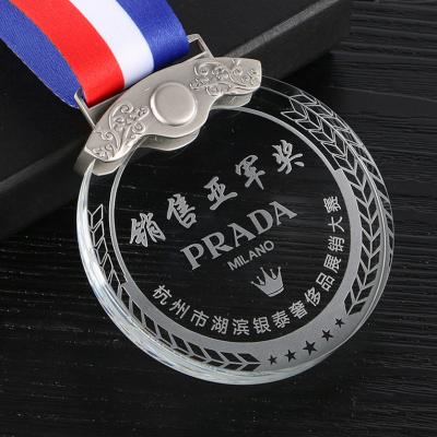 China China Round Shape Cheap Blank Glass Medals Crystal Sports Company Medal Custom Made With Logo Printed for sale