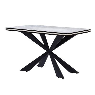 China Optional Modern Dining Room Furniture GLASS Table Top Metal White MDF Black Color Legs for sale