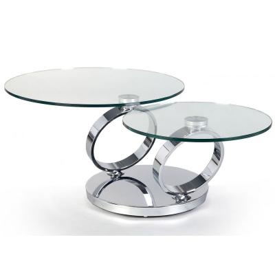 China Customized Stainless Steel Circle Design Double Glass Round Rotating Coffee Table for sale