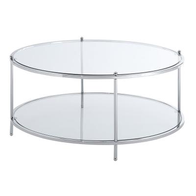 China Customized Glass Metal Frame Round Shelves Coffee Table For Living Room for sale