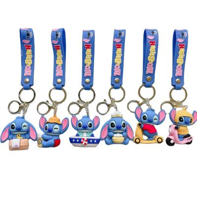 China Cartoon Cute Cute Cartoon 3D PVC Rubber Monster stitch Keychain Wholesale Car Key Bag Doll Pendant Key Ring with Wrist Strap Promotional Kids for sale