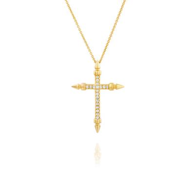 China Made With 925 Sterling Silver Hot Selling Gemnel Silver 925 Gold With Diamond Minimalist Pointed Cross Necklace For Woman And Man for sale