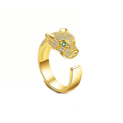 China Made with 925 Sterling Silver 18k Gold CZ Panther Ring Adjustable Open Ring Jewelry 925 Trendy for sale