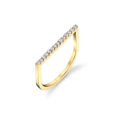 China Made With 925 Sterling Silver Gemnel 925 Fashion 18 Carat Gold Plated Axle Ring With White Pave Diamonds Bar Ring for sale