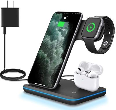 China Charging 3 in 1 Wireless Charger, Qi-certified 15W Fast Charging Station for Apple iWatch Series SE/6/5/4/3/2/1, for AirPods for sale