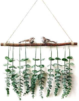 China Party Eucalyptus Vines and Greenery Artificial Hanging Stems with 2pcs Crafts Birds and Wooden Stick for Rustic Office Farmhouse Decor for sale