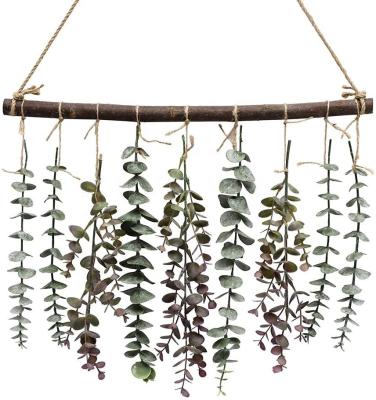 China Party Eucalyptus Vines and Artificial Greenery Stems with Wooden Stick Wall Hanging for Rustic Farmhouse Boho Entryway Bathroom Decor for sale