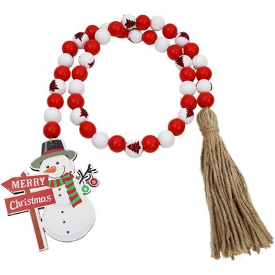 China China White and Red Wooden Garland Beads Christmas Tassel Hanging Snowman Decorated for Christmas Tree Photo Props and Home Outdoor for sale