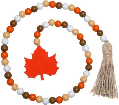 China China wreath colorful maple wood leaves and pumpkin beads with tassel supplier in china for christmas thanksgiving farmhouse decor 39' for sale