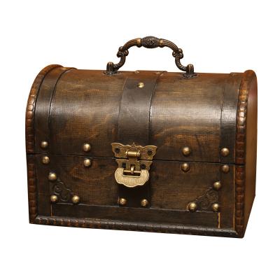 China European Nostalgic China Sublimation Jewelry Brown Wooden Case Home Office Tools Pulling Props Storage Box with Locks and Handles for sale