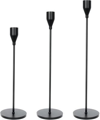 China Home Decoration Matte Black Metal Candle Holders Set Modern Decorative 3 Candle Candlestick Holder For Table Centerpiece Wedding Decor for sale