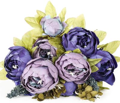 China Party Vintage Artificial Peony Silk Flower Bouquet For Home Wedding Decoration Dusty Blue Two Tone Indoor Outdoor Garden Table for sale