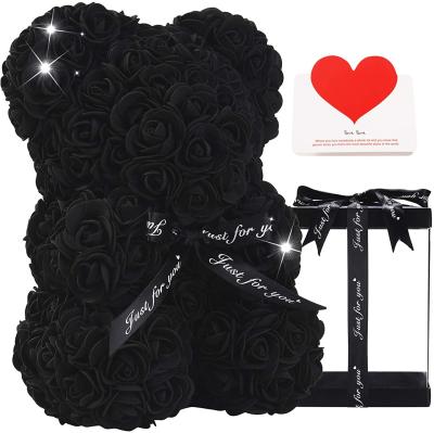 China Party Rose Flower Teddy Bear Hand Made Gift For Womens Day Mothers Day Wedding Anniversary And Valentines Day Black 10 Inch Clear Gift Box for sale