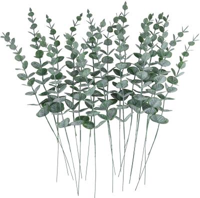 China Wedding 24 Pcs Real Touch Wholesale Plastic Gray Green Eucalyptus Branch Stems Artificial Flowers For Party DIY Home Decoration for sale