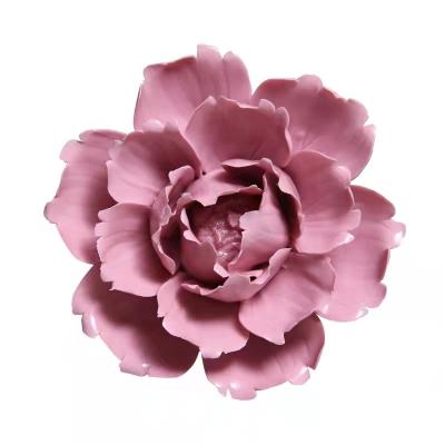 China Party of 3 Modern 3D Wall Art Ceramic Decorative Flowers Fuchsia Blue White Sculpt for Bedroom Living Room TV Home Background for sale