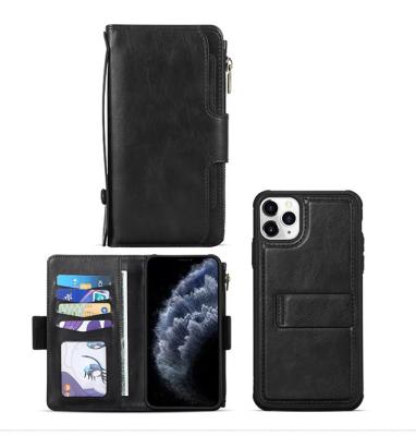 China Shockproof For iPhone 13 Pro Max Leather Wallet TPU Stand Function Card Holder Detachable Zipper Soft Case Cover for sale