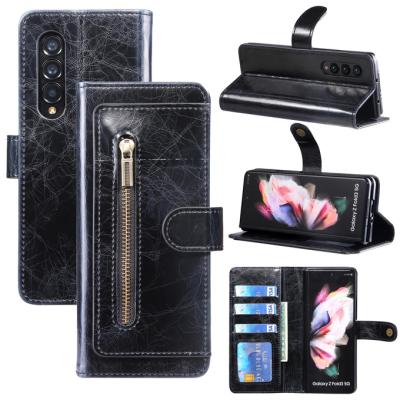 China Wallet Function For Samsung Galaxy Z Fold3 5G F926 Card Slot Leather Zipper Wallet Case Stand Protective Function for sale