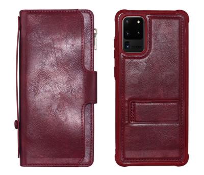 China Shockproof For Samsung S20+ plus G985 G986 Wallet Case Leather Cover with Detachable TPU Kickstand Card Holder Zipper Strap for sale