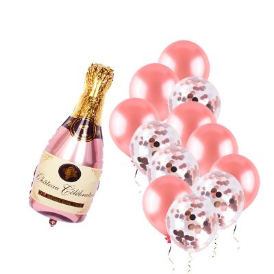 China Valentine's Day Decorations Rose Gold Champagne Bottle Wedding Decoration Valentine's Bride To Be Rose Gold Balloon Set Amazon for sale