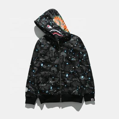 China Breathable European American brand bape fashion high street classic starry sky starry spot printing men women couple hooded zipper pullover hoodie for sale