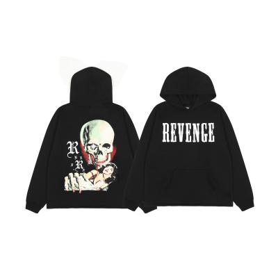 China Fashionable anti-shrink European American high street revenge creepy print cotton men's skull hooded sweater hoodie for sale